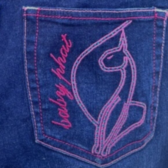 Vintage Baby Phat Tonal Stitching Dark Mid Rise Straight Leg Blue Jeans Size 9 - Picture 1 of 9